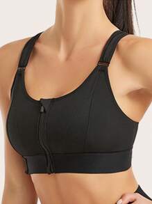 Women's Black Front-Zip Sports Bra, Wire-Free, Back Beauty, Push-Up, Yoga Sexy Bra, Lingerie - Black - View 5