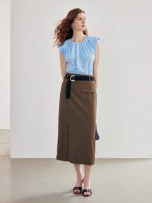 MOTF STUDIO ÁO KIỂU NỮ MÙA HÈ MÀU TRƠN CỔ TRÒN TAY NGẮN NHÚN NHÚN - Màu xanh lam - Xem 8