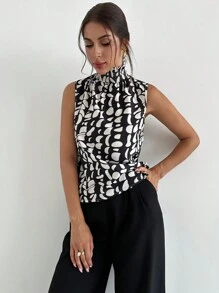 Firerie Allover Print Mock Neck Sleeveless Blouse - Multicolor - View 6