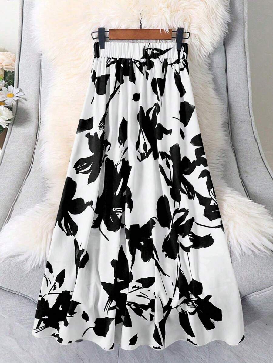 女士花卉印花 A 字裙，休闲日常穿着