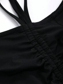 DAZY 女士抽绳露肩不对称休闲宽松衬衫，长袖，返校季露肩上衣