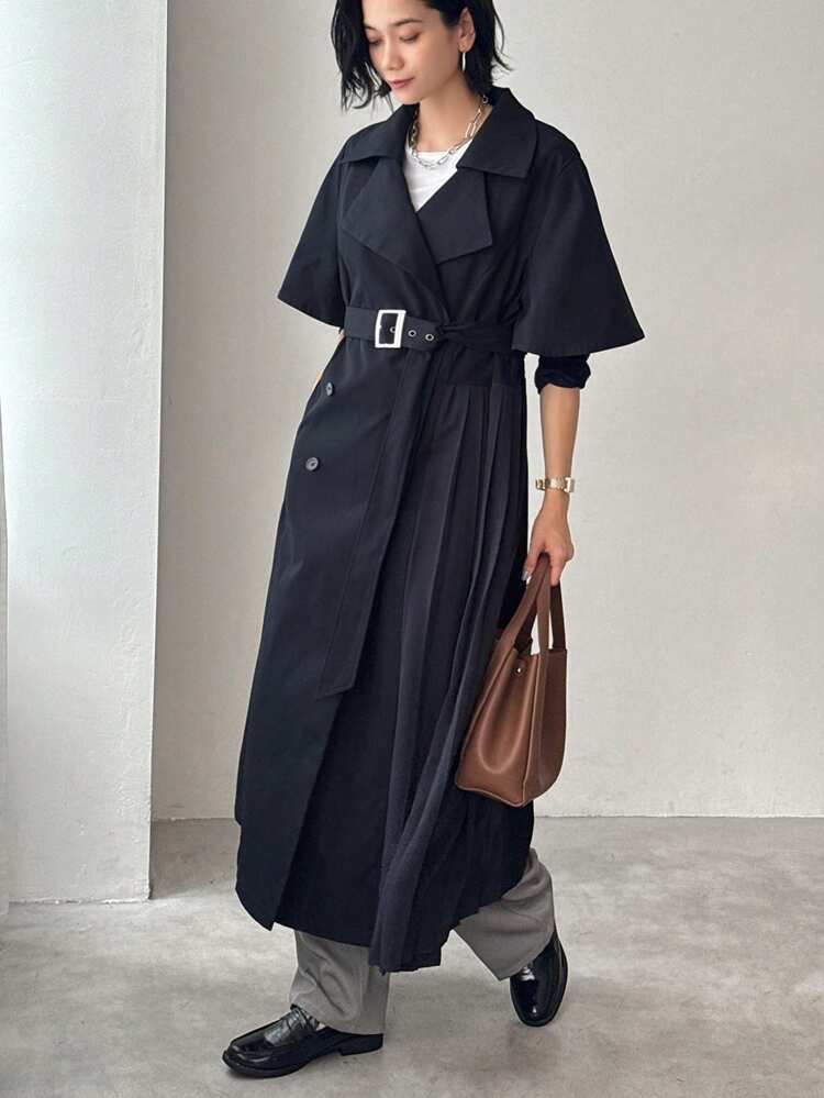 Women's Solid Color Double-Breasted Long Casual Jacket, Spring Autumn Women Coats