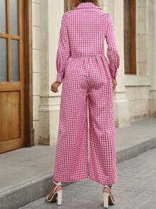 Chiquease Mono holgado de lino a cuadros informal para mujer