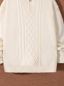 SHEIN 1 pieza Sudadera casual holgada estilo universitario para adolescentes, con media cremallera, cuello de solapa, adecuada para otoño e invierno y actividades al aire libre