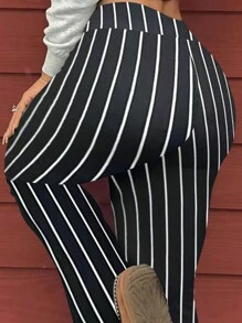 SHEIN Slayr Pantalones acampanados casuales y sencillos de uso diario con estampado de rayas de color contrastante para mujeres