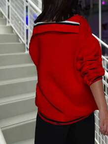 INAWLY Women's Casual Long Sleeve Sweater With Letter Pattern, Knit Pullover Fall Winter - Red - View 2