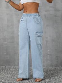 SHEIN SXY Women's Casual Daily Wear Pocket Design Denim Jeans