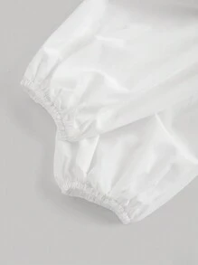 SHEIN MOD Blusa de manga farol con parches de PU en blanco y negro, ropa de bruja, ropa de Halloween, ropa de vampiro, atuendos de aeropuerto para mujeres, disfraz de Catwoman