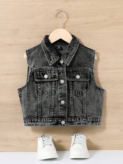 SHEIN Tween 女童夏季休闲洗水牛仔背心