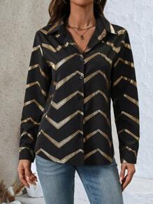 EMERY ROSE Ladies' Colorblock Minimalist Casual Button Down Long Sleeve Shirt - Multicolor - View 4