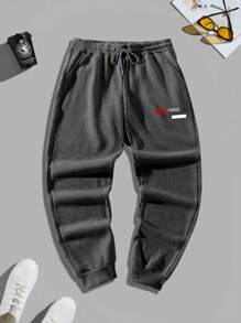 Manfinity Homme Quần Jogger in chữ cạp rút thường ngày cho nam, Quần nỉ nam màu xám, Quần Jogger nam màu xám, Quần nỉ dạo phố, Chất lượng tuyệt vời cho nam - màu đen - Xem 3