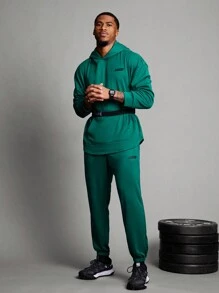 Coreblaze Boyfriend Style Men's Solid Color Minimalist Hoodie And Sweatpants Sports Suit Gym Set Workout Set - Dark Green - View 4