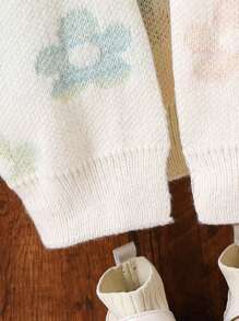 Genkimix Kids Young Girl Stylish Casual Floral Printed Long Knitted Cardigan, Comfy, Versatile, Suitable For Daily Wear, Party, Autumn Winter - Multicolor - View 6