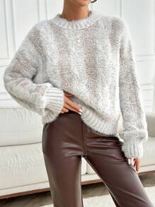EURMUSE Lässiger Oversize Cozy Pullover aus Mohair-Kabel-Strickware mit Melange-Garn
