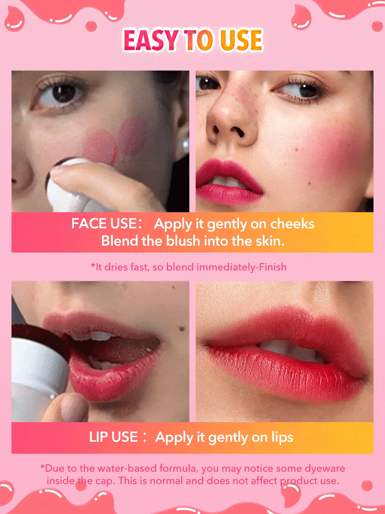 SHEGLAM Tinte Hidratante Para Labios Y Rubor Jelly-Licious-Howdy-Rubor En Barra De 4 Colores Con Efecto Agua, Pigmento De Larga DuracióN, Pigmento Natural De Doble Uso, Textura Gelatinosa, Maquillaje Facial Rare GraduacióN CumpleañOs Vacaciones Verano OtoñO Y2K Elegante Moda Mujeres NiñAs Marca Maquillaje CosméTico Belleza Fiesta Playa Viaje Camping Aire Libre Escuela Campus ExcursióN Festivales DecoracióN Regalo Presente Rosa Chica Cosplay Mejor Color Encanto Vibra