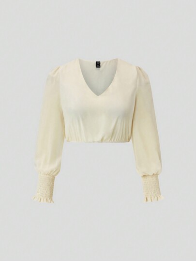 Fairmaia Prenda de vestir de estilo suave y dulce con cuello en V, manga larga y fruncida de unicolor para damas, ropa tipo dirndl de talla grande para Oktoberfest