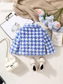 Baby Girl Front Button Check Fleece Jacket, Winter - Blue - View 2