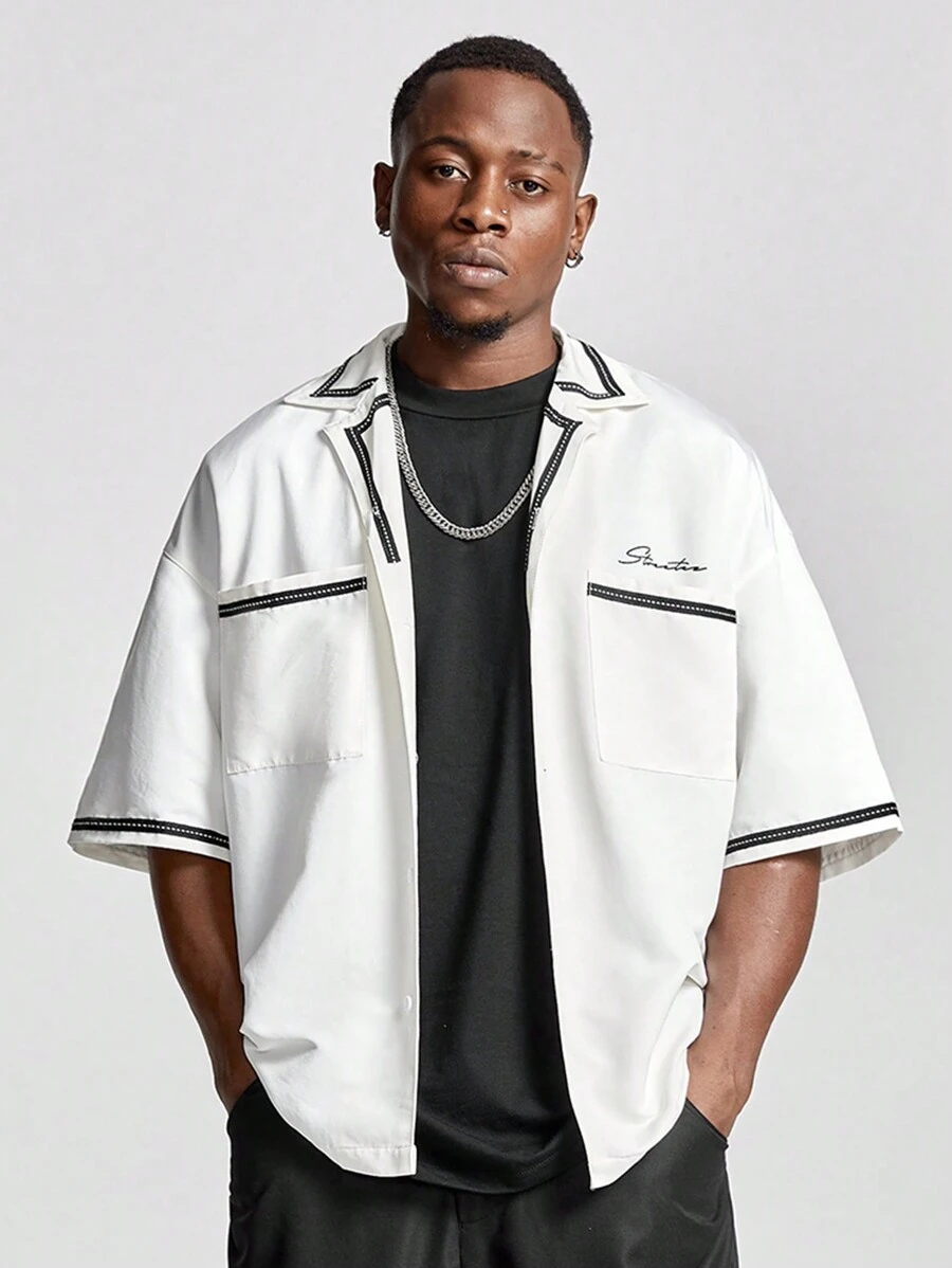 Manfinity VCAY Men's Loose Fit Short Sleeve Woven Shirt - White - View 1