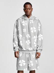 Manfinity VCAY Men's Loose Fit Digital Print Long Sleeve Knit Sweatshirt Set, For Fall Winter - Grey - View 3