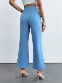 SHEIN PETITE Petite High Waisted Flared Pants - Blue - View 2