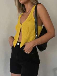 Chiquease Fashionable Short Knitted Tank Top Casual Basic Top For Women
