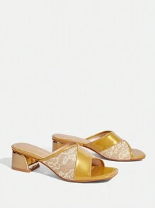 CUCCOO TILAWA Women's Fashionable Gold Lace High Heel Sandals - Gold - View 3