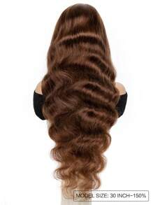 巧克力棕色蕾丝前部无胶人发波浪假发，13x4 透明蕾丝前部假发卷发人发假发，适合女性，已拔出自然发际线 - S4 - 查看 3