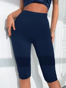 SHEIN Privé Women's Ruched Shaping Knee-Length Shorts - Royal Blue - View 4