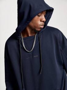 Manfinity VCAY Men's Loose Fit English Text Graphic Print Long Sleeve Hoodie, For Fall Winter - Black - View 1