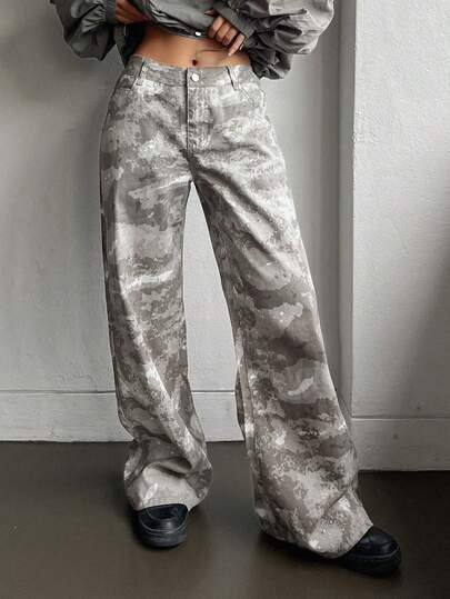 DAZY Pantalones vaqueros rectos y holgados de mujer con estampado de camuflaje, de uso casual y a juego, con bolsillos