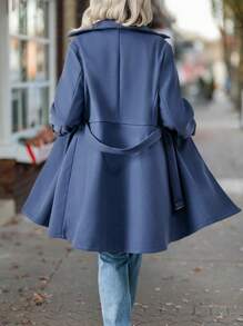 SHEIN LUNE Plus Size Double-Breasted Belted Casual Jacket, For Winter - Blue - View 2