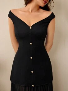 Aveloria Rosie Vestido elegante de gasa sin mangas con escote en V con parches de volantes