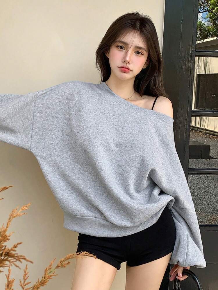 Oversized Women's Asymmetrical Neck Loose Fleece Sweatshirt,Long Sleeve Tops,Fall Clothes,Winter