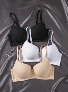 3pcs/Set Plus Size Seamless Comfortable Wireless Adjustable Full Coverage Support Bras Set - Multicolor - View 3