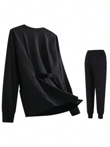 TaskEZ Conjunto de uniforme con frente abotonado, camisa de manga larga con bolsillos y pantalones