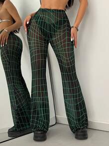StreetHx Fashionable Glow-In-The-Dark Geometric Lines Flared Pants Fall Cloth For Women