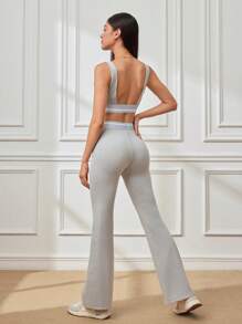 SHEIN Sports Women's Solid Color Minimalist Casual Sleeveless Tank Top And Pants Sports Suit - Grey - View 2