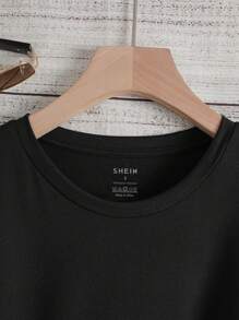 SHEIN EZwear Damen buntes Crew Neck Kurzarm T-Shirt mit Schildkröten- und Buchstaben Motiv, Sommer - Schwarz - Übersicht 4