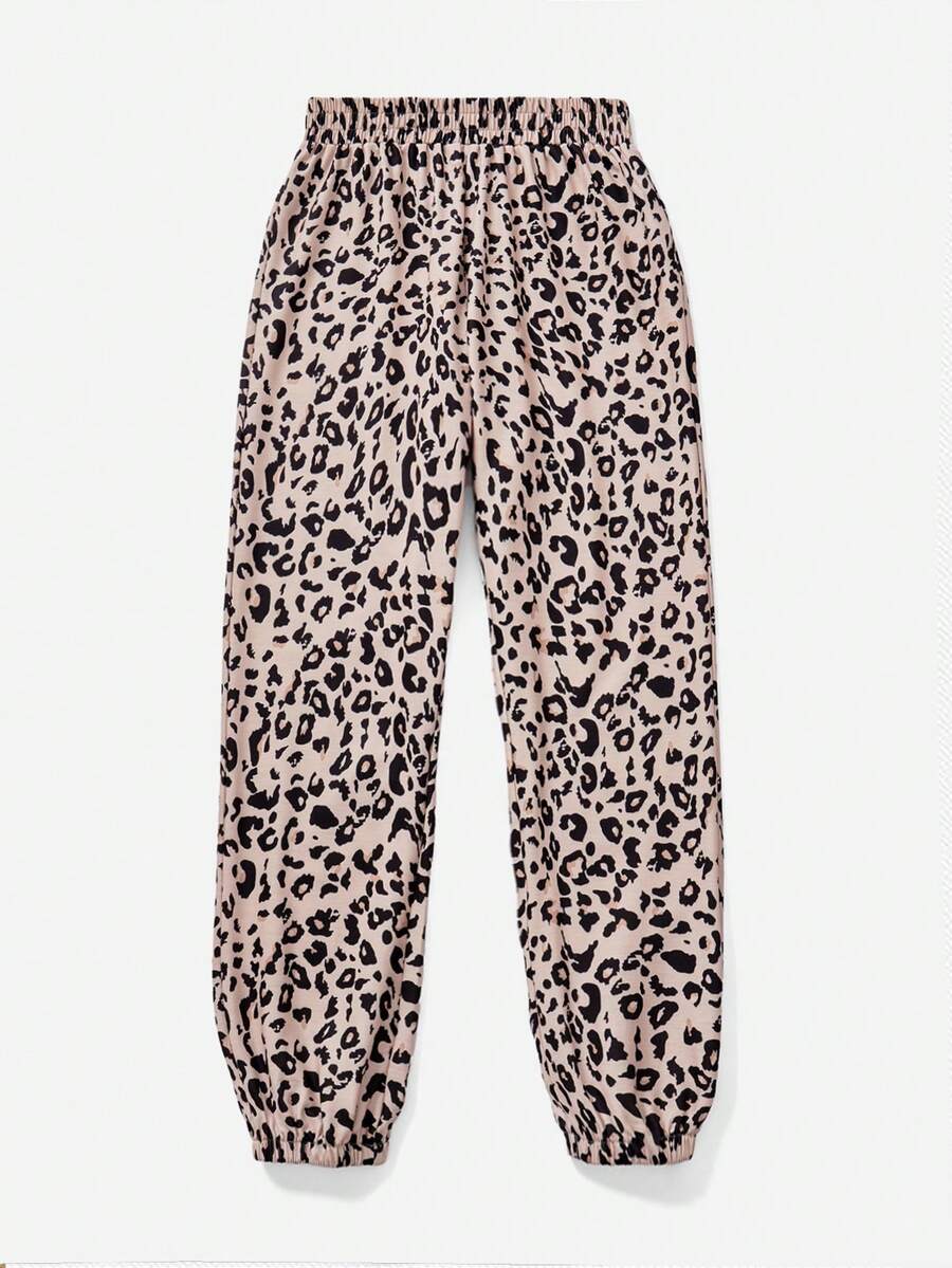 SHEIN EZwear Women's Elastic Waist Casual Stylish Leopard Print Cuff Sweatpants - Multicolor - View 1