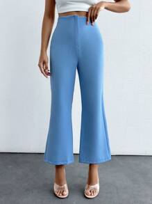 SHEIN PETITE Petite High Waisted Flared Pants - Blue - View 1