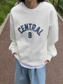 DAZY Sweat-shirt-shirt ample brodé pour femmes, style de rue, vêtements d'automne pour femmes