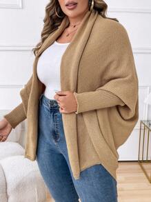 Calvaya Chaqueta de punto de manga larga minimalista de unicolor para mujer de talla grande