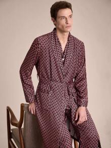 EverLounge Men Allover Print Belted Lounge Robe - Multicolor - View 5