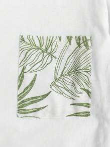 RueChic 3 peças/conjunto feminino algodão plantas imprimir pijamas & shorts e bolso detalhe homewear pijama conjunto