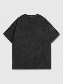 ROMWE MEN Street Life Men's Portrait & Acid-Washed Short Sleeve T-Shirt, Suitable For Spring/Summer Daily Wear