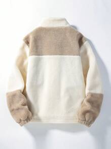 Manfinity EZcore 男士拼色毛绒领口袋冬季夹克，外出保暖夹克长袖休闲拼色夹克，适合朋友、丈夫、男朋友的礼物，适合秋季 - 杏色 - 查看 2