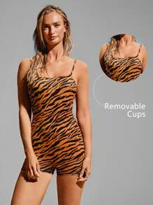 VARSITIE Sports Summer Surfing Basic Prints &Chest Cup With JUMPSUIT - Orange - View 6