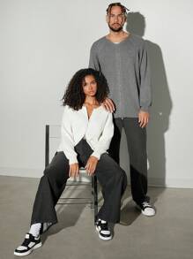 Hauture Zip Up Raglan Sweater Cardigan - Grey - View 5