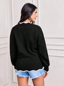 SHEIN LUNE Jersey de cuello en V con bloques de color floral de otoño/invierno para mujer