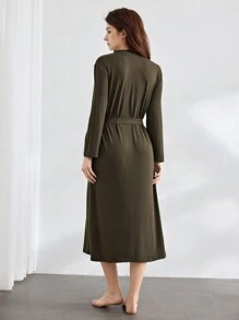 Ocili Leisure Double-Faced Brushed Silky Robe, Women's Sleepwear Bathrobe - Coffee Brown - View 2